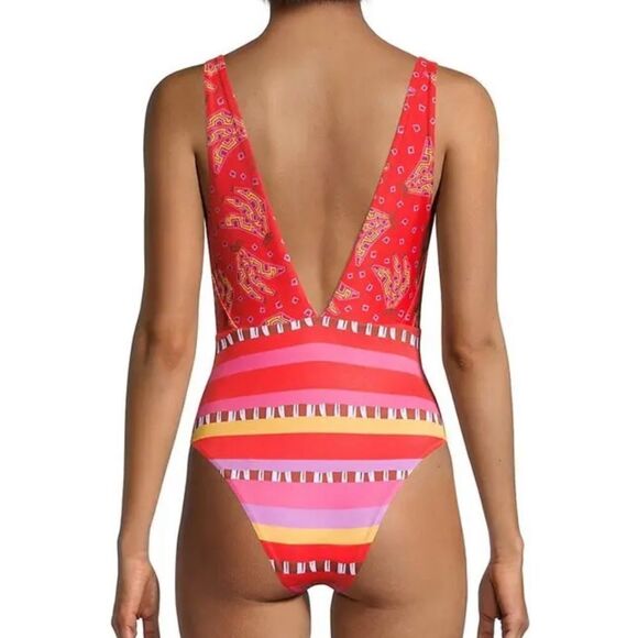 FARM RIO Reversible Tiki Bananas Lucy One-Piece Swimsuit XS MSRP $145 - Picture 2 of 13